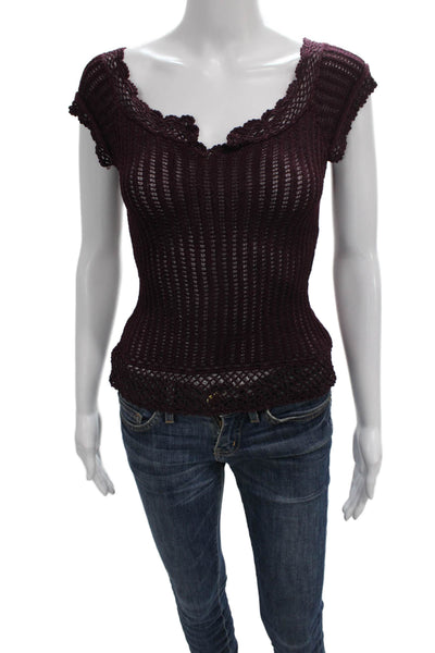 Nanette Lepore Women Blouse Purple V Neck Short Sleeve Bohemian Size M