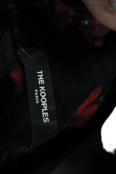 The Kooples Women Black Silk Floral Collared Long Sleeve Basic Blouse Size 2
