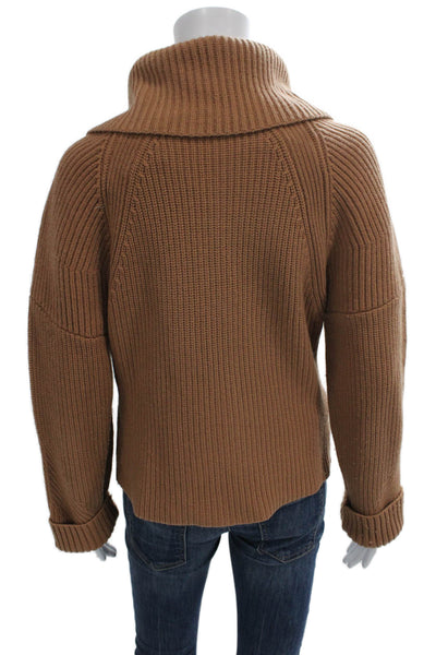ALC Women Brown Merino Wool Collared Solid Long Sleeve Cardigan Size L