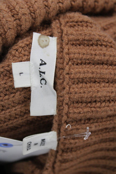 ALC Women Brown Merino Wool Collared Solid Long Sleeve Cardigan Size L
