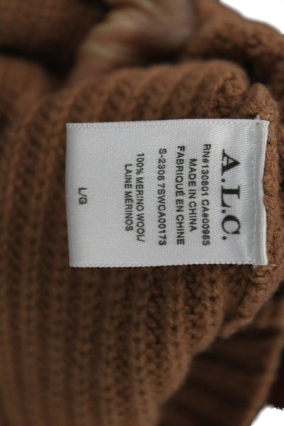 ALC Women Brown Merino Wool Collared Solid Long Sleeve Cardigan Size L