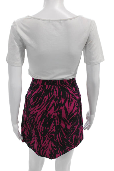 No21 Women Mini Skirt Black Cotton Animal Print Zip Short Size 40