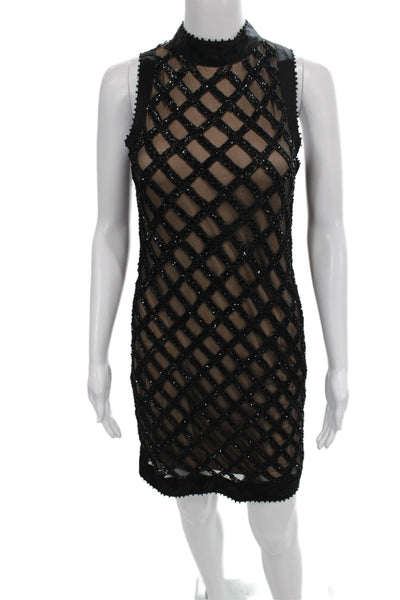 X By NBD Women Mini Argyle Mock Neck Sleeveless Nylon Dress Black Size 4
