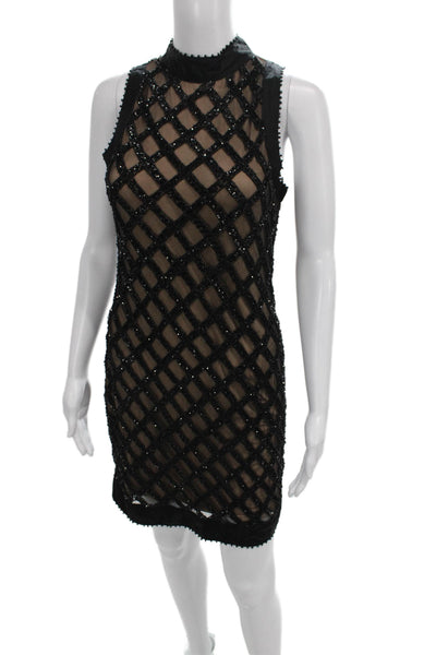 X By NBD Women Mini Argyle Mock Neck Sleeveless Nylon Dress Black Size 4