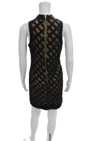 X By NBD Women Mini Argyle Mock Neck Sleeveless Nylon Dress Black Size 4