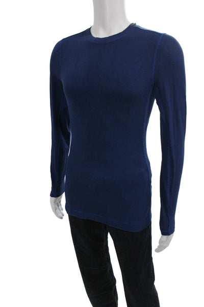 Lululemon Mens Blue Striped Long Sleeve Crew Neck Nylon Blend T-Shirt Size L