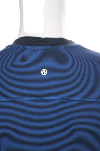 Lululemon Mens Blue Striped Long Sleeve Crew Neck Nylon Blend T-Shirt Size L