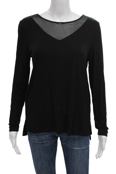 Tahari Women Basic T-Shirt Black Boat Neck Long Sleeve Modal Blend Size S