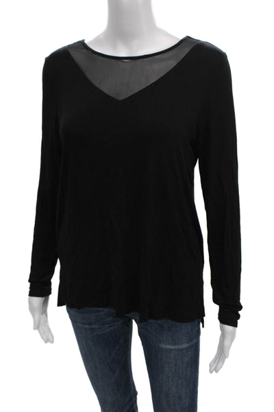 Tahari Women Basic T-Shirt Black Boat Neck Long Sleeve Modal Blend Size S