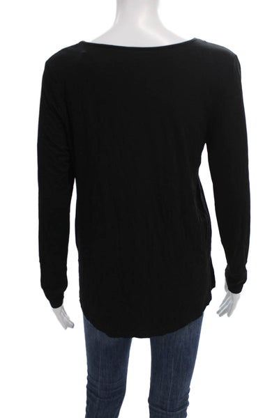 Tahari Women Basic T-Shirt Black Boat Neck Long Sleeve Modal Blend Size S