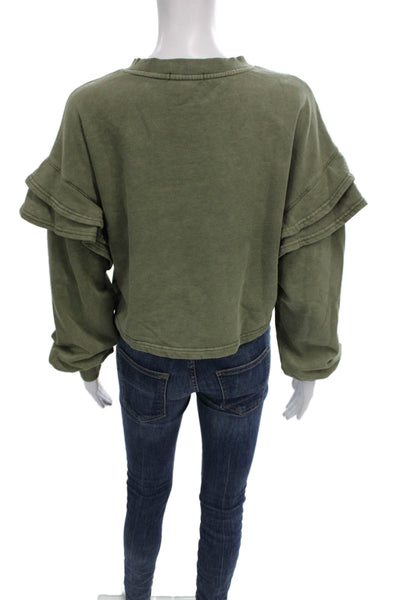 7 For All Mankind Unisex Adults Pullover Green Cotton Blend Crew Neck Size S