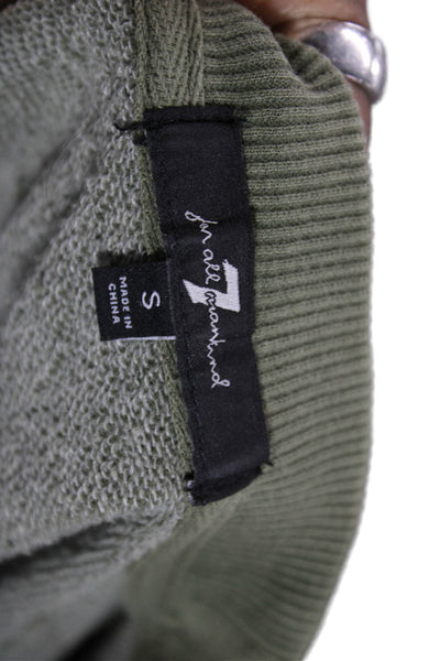 7 For All Mankind Unisex Adults Pullover Green Cotton Blend Crew Neck Size S