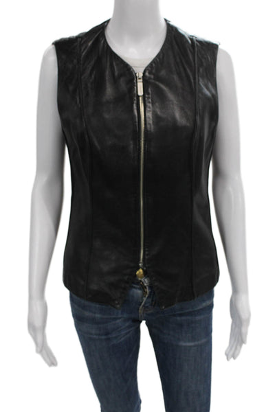 Banana Republic Womens Leather Biker Vest Black Sleeveless Zip Size S