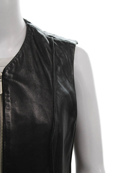 Banana Republic Womens Leather Biker Vest Black Sleeveless Zip Size S