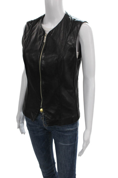 Banana Republic Womens Leather Biker Vest Black Sleeveless Zip Size S