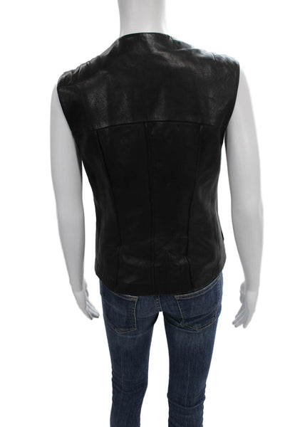 Banana Republic Womens Leather Biker Vest Black Sleeveless Zip Size S