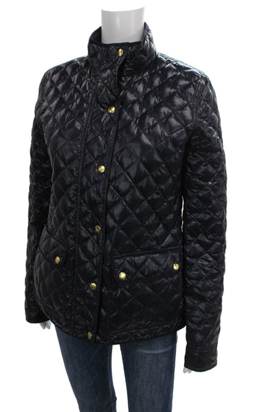 J Crew Womens Quilted Argyle Blue Button Front Polyester Jacket Size XS Tall