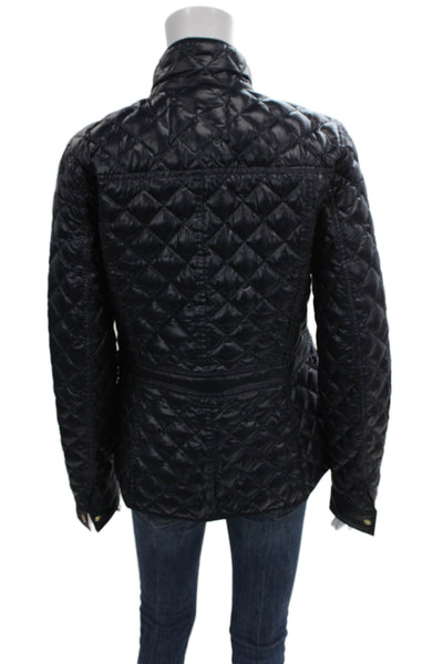J Crew Womens Quilted Argyle Blue Button Front Polyester Jacket Size XS Tall