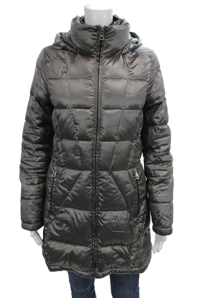 Andrew Marc Women Gray Puffer Jacket Zip Closure Long Sleeve Size S
