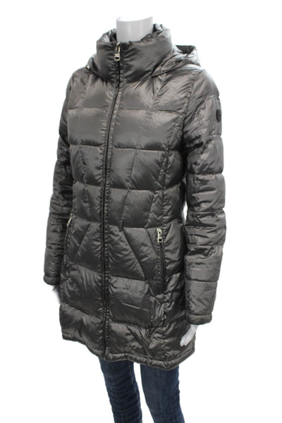 Andrew Marc Women Gray Puffer Jacket Zip Closure Long Sleeve Size S