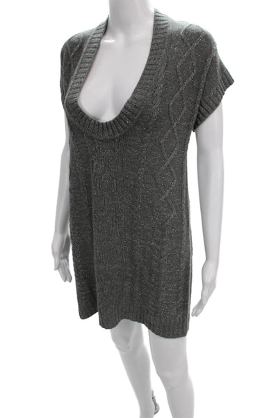 Sandro Women Cable Sweater Dress Gray Cowl Neck Short Sleeve Acrylic Size 2
