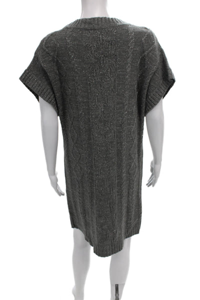 Sandro Women Cable Sweater Dress Gray Cowl Neck Short Sleeve Acrylic Size 2