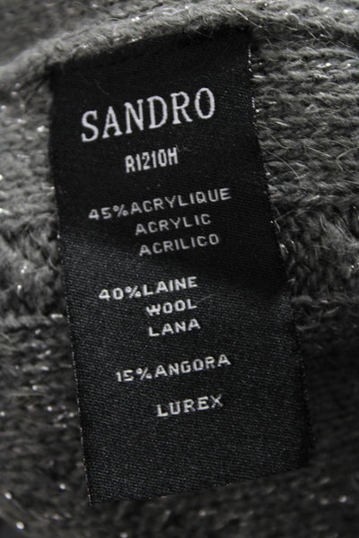 Sandro Women Cable Sweater Dress Gray Cowl Neck Short Sleeve Acrylic Size 2
