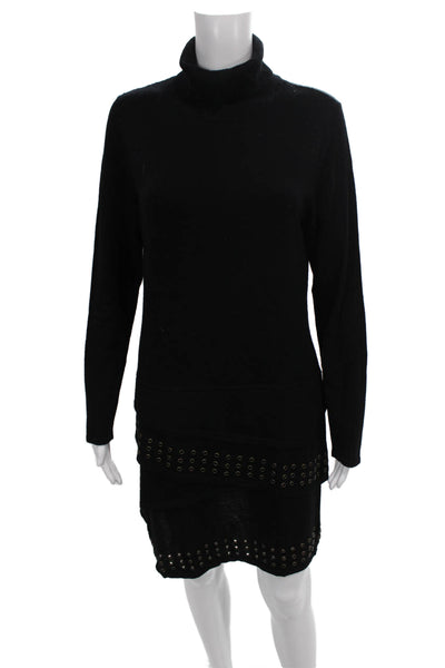 Design History Women Sweater Dress Black Wool Turtleneck Longsleeve Size L