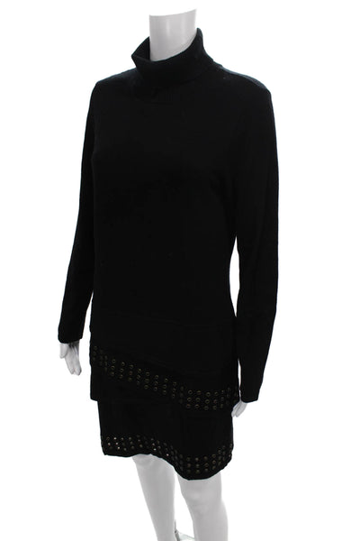 Design History Women Sweater Dress Black Wool Turtleneck Longsleeve Size L