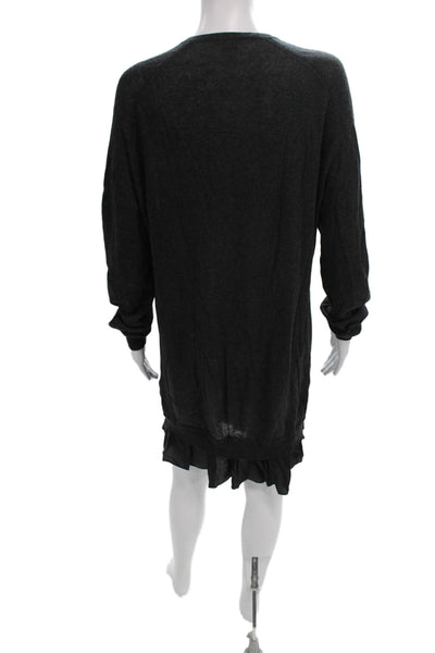 Theory Women Sweater Dress Gray V-Neck Long Sleeve Pullover Size M