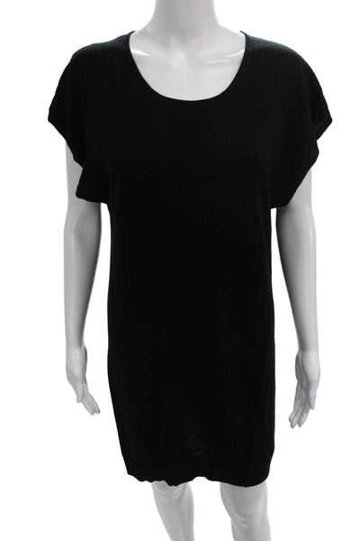Theory Women Shift Dress Black Wool Scoop Neck Short Sleeve Short Size L