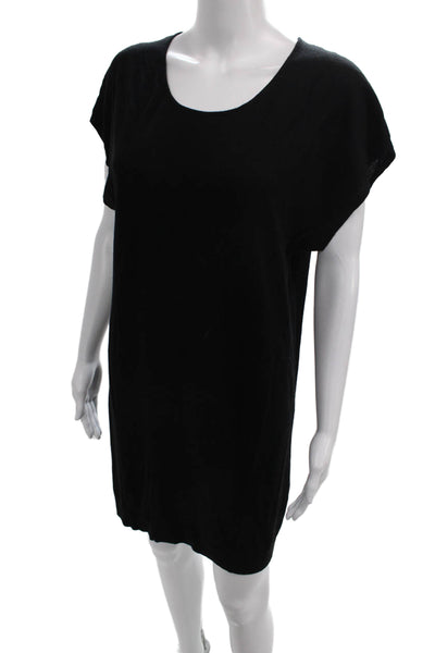 Theory Women Shift Dress Black Wool Scoop Neck Short Sleeve Short Size L