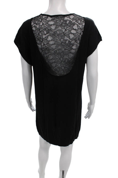 Theory Women Shift Dress Black Wool Scoop Neck Short Sleeve Short Size L
