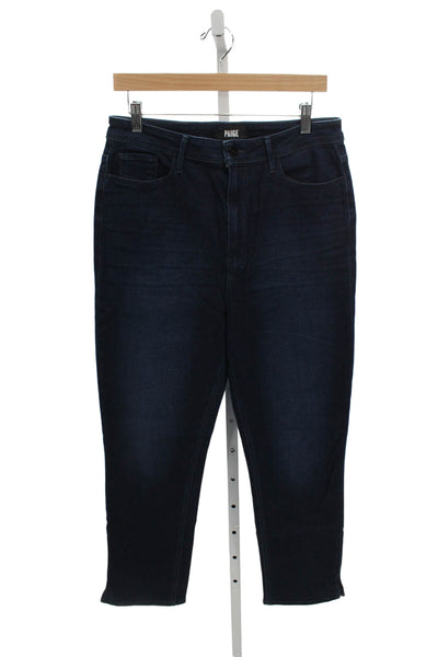 Paige Womens Tapered Jeans Blue High Rise Cotton Button Size 31