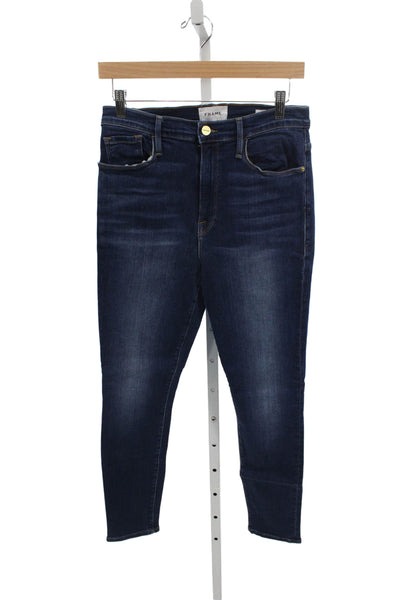 Frame Women Skinny High Rise Blue Cotton Blend Jeans Button Size 29