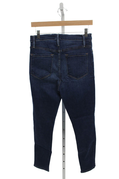 Frame Women Skinny High Rise Blue Cotton Blend Jeans Button Size 29
