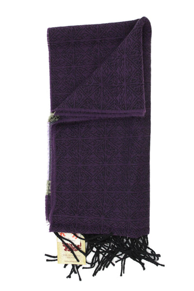 Calzeat Womens Wool Floral Print Frayed Scarf Purple 33'' x 15''