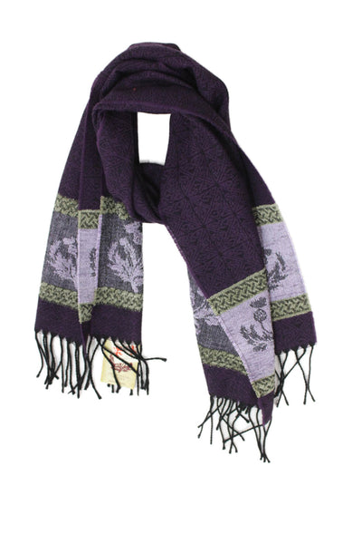 Calzeat Womens Wool Floral Print Frayed Scarf Purple 33'' x 15''