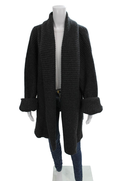Ever Women Cardigan Sweater Collared Long Sleeve Gray 100% Lambs Wool Size M