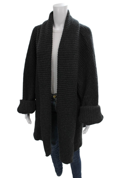 Ever Women Cardigan Sweater Collared Long Sleeve Gray 100% Lambs Wool Size M
