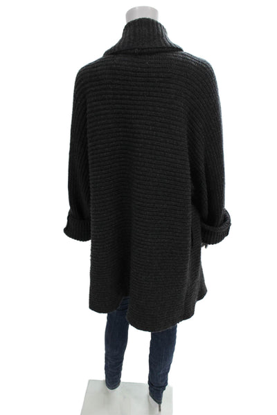 Ever Women Cardigan Sweater Collared Long Sleeve Gray 100% Lambs Wool Size M