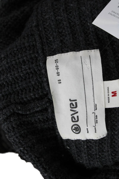 Ever Women Cardigan Sweater Collared Long Sleeve Gray 100% Lambs Wool Size M
