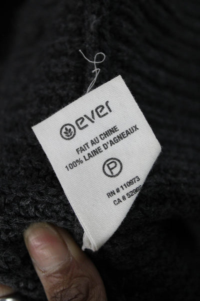 Ever Women Cardigan Sweater Collared Long Sleeve Gray 100% Lambs Wool Size M