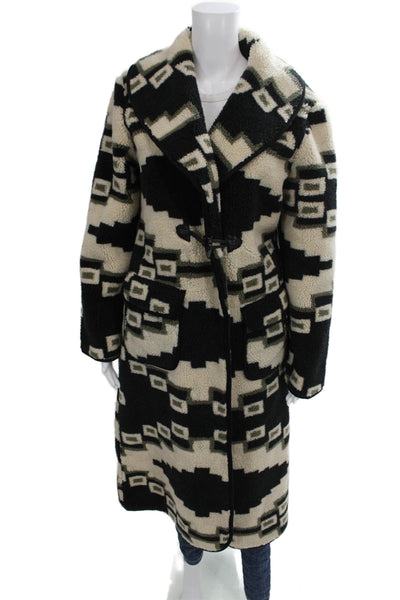 Tasha Polizzi Women Black Polyester Geometric Cowl Neck Long Sleeve Coat Size M