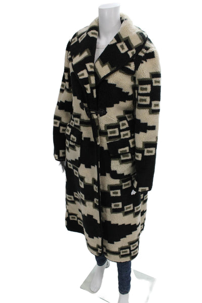 Tasha Polizzi Women Black Polyester Geometric Cowl Neck Long Sleeve Coat Size M