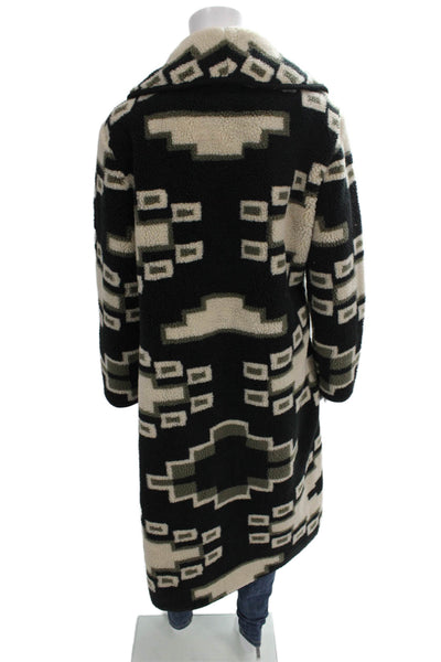 Tasha Polizzi Women Black Polyester Geometric Cowl Neck Long Sleeve Coat Size M