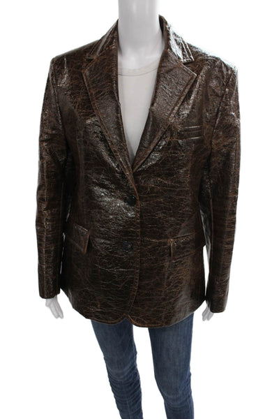 MSGM Womens Brown Basic Jacket Button Front Cotton Blend Long Sleeve Size 42