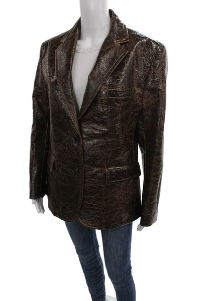 MSGM Womens Brown Basic Jacket Button Front Cotton Blend Long Sleeve Size 42