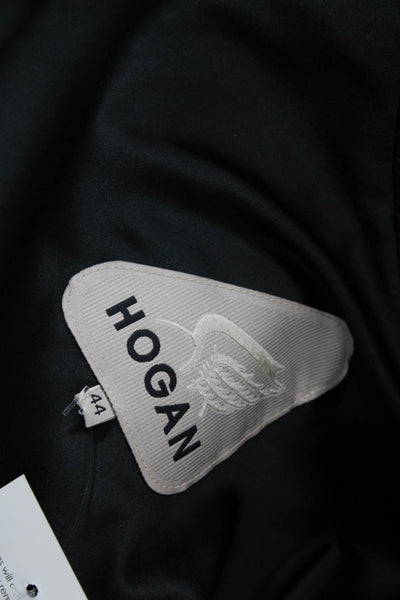 Hogan Womens Black Calf Leather Biker Jacket Zip Long Sleeve Size 44