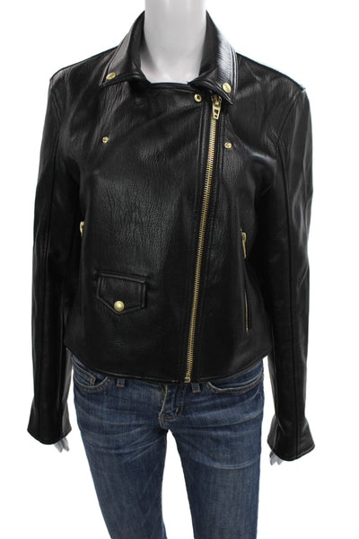 BLANKNYC Womens Black Biker Jacket Polyurethane Snap Long Sleeve Size L